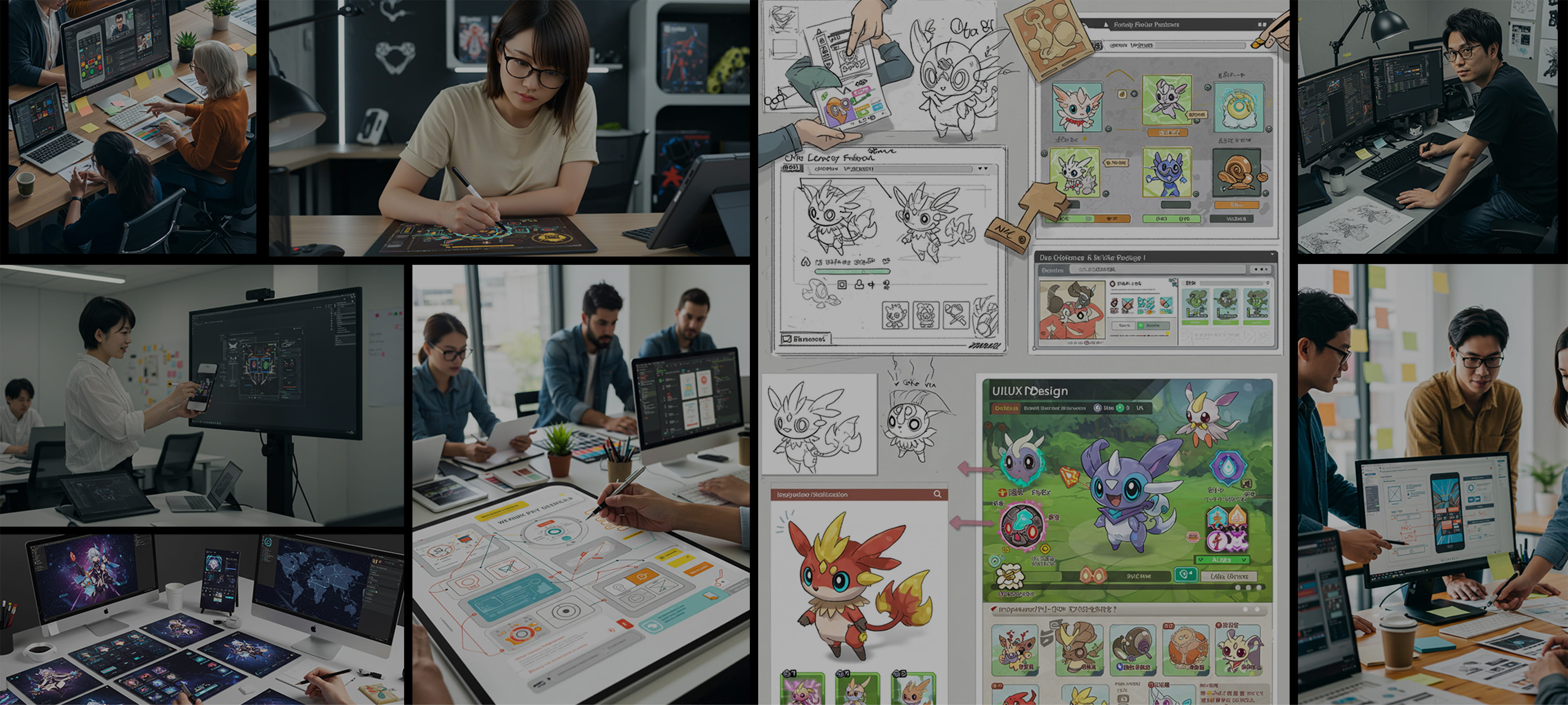 コンセプトやUI設計の作業風景とUIイメージ